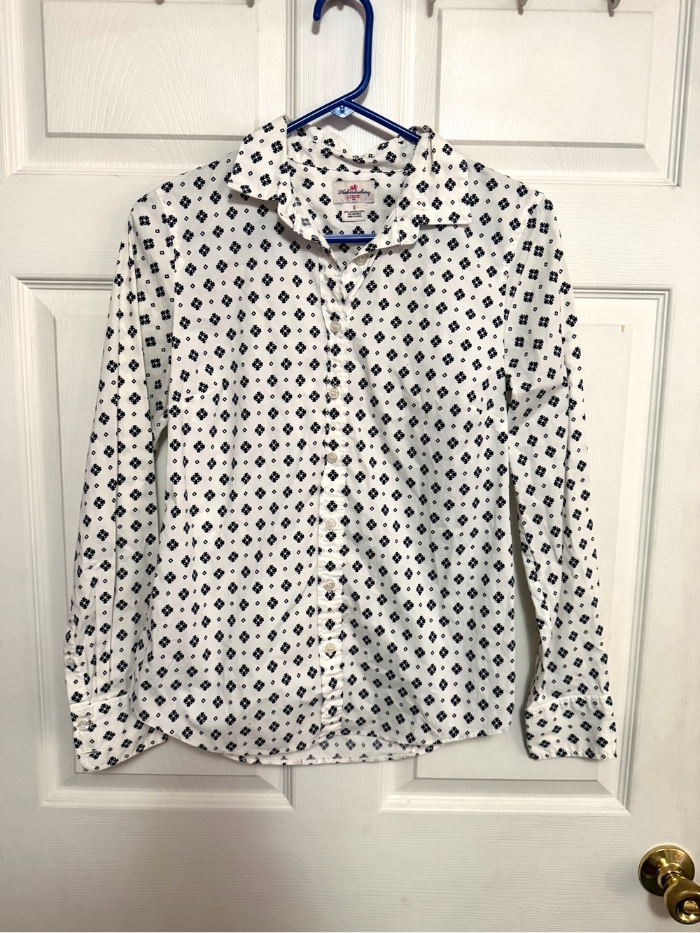 J. Crew White Button-Down Shirt with Navy Diamond Print